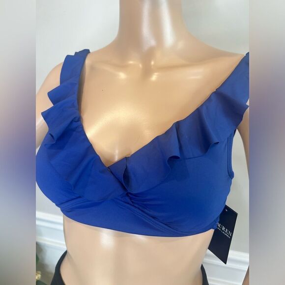 NWT Lauren Ralph Lauren Ruffle-Trim V-Neck Bikini Top - Picture 6 of 8